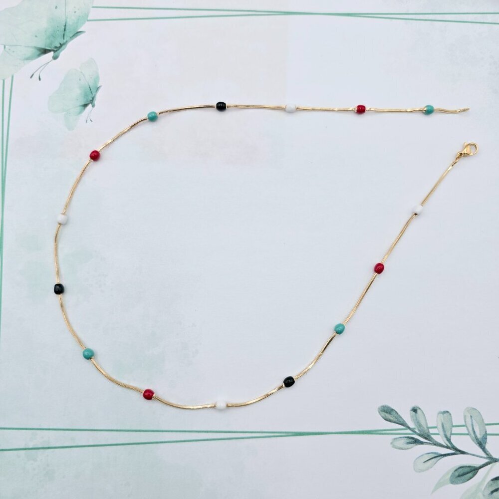 "Elegant Rose Gold Necklace with Multicolor Beads, XPNL0116